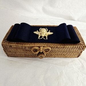 Lisi Lerch Elegant Navy Ribbon Woven Purse with Golden Bee Accent